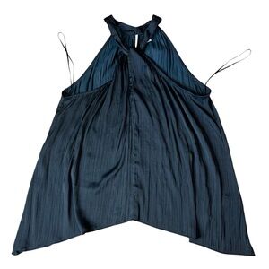 Old Navy Black Pleated Satin Halter Top - High Neck Twist Front - Size M